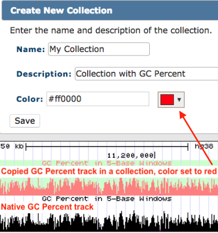 hgCollection name, description and color pop-up editor