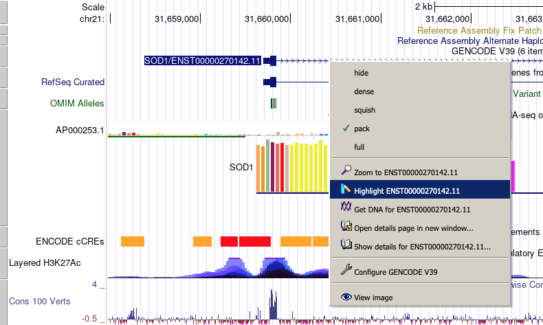 Example right-click to highlight a gene